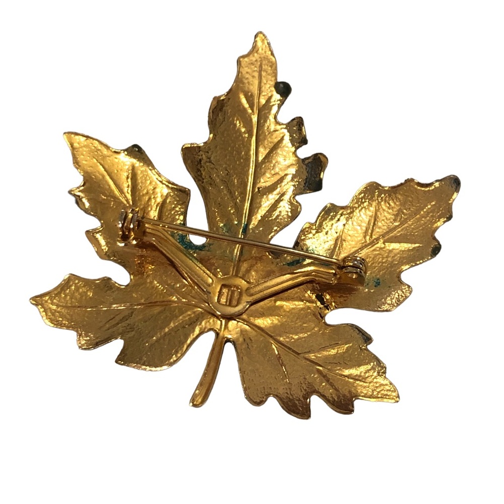 Vintage Detailed Green Enamel Leaf Brooch Pin - Picture 5 of 5